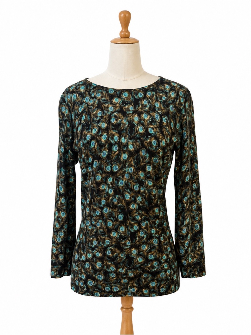 Talbots Pure Cashmere Peacock Feather Print Sweater Top Size Small